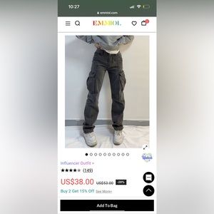 emmimol washed mid waist pocket cargo jeans